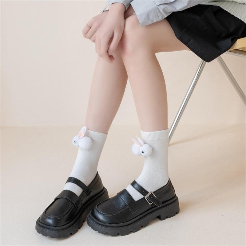 Women Calf Socks Ruffle Crew Socks Cotton Bootie Socks Lolitas Loose Socks Cute Rabbit Ankle Socks JK Middle Tube Socks