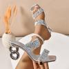 Fashion Rhinestone Square Toe Sexy High Heel Sandals Summer New Fashion Square Toe Open Toe Flip Flops Alien Heel Slippers