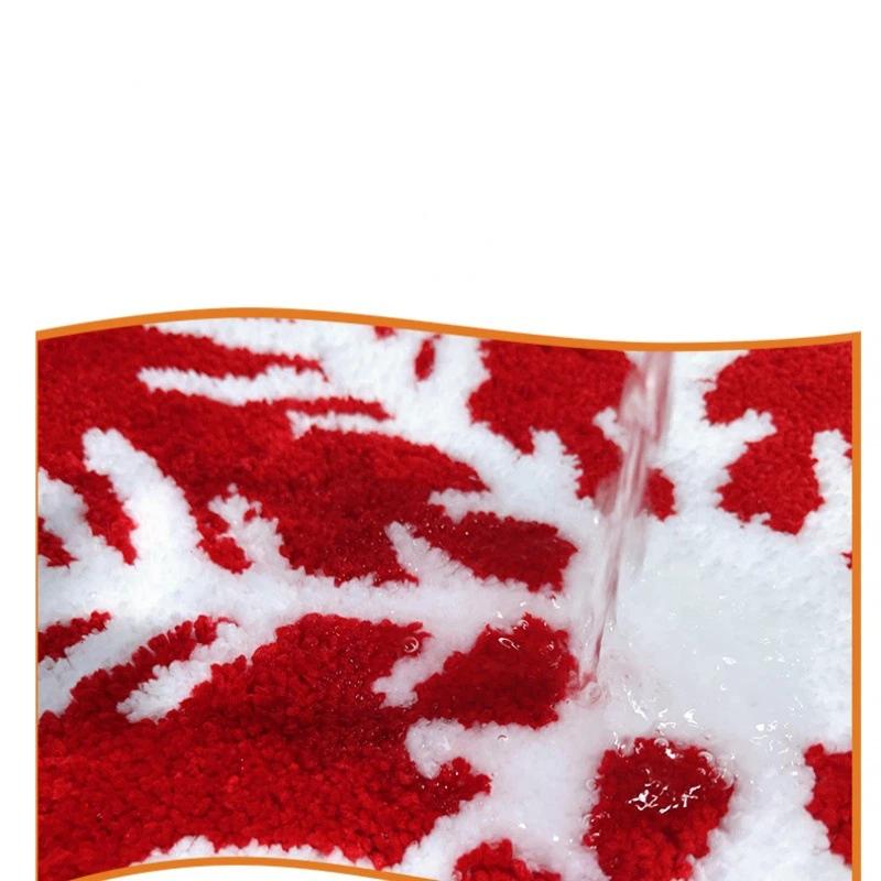 Christmas Carpet Snowflake Velvet Bath Mat Non-Slip Red Bathroom Rug Absorbent Door Mat Festive Holiday Entrance Mat For Home Decor