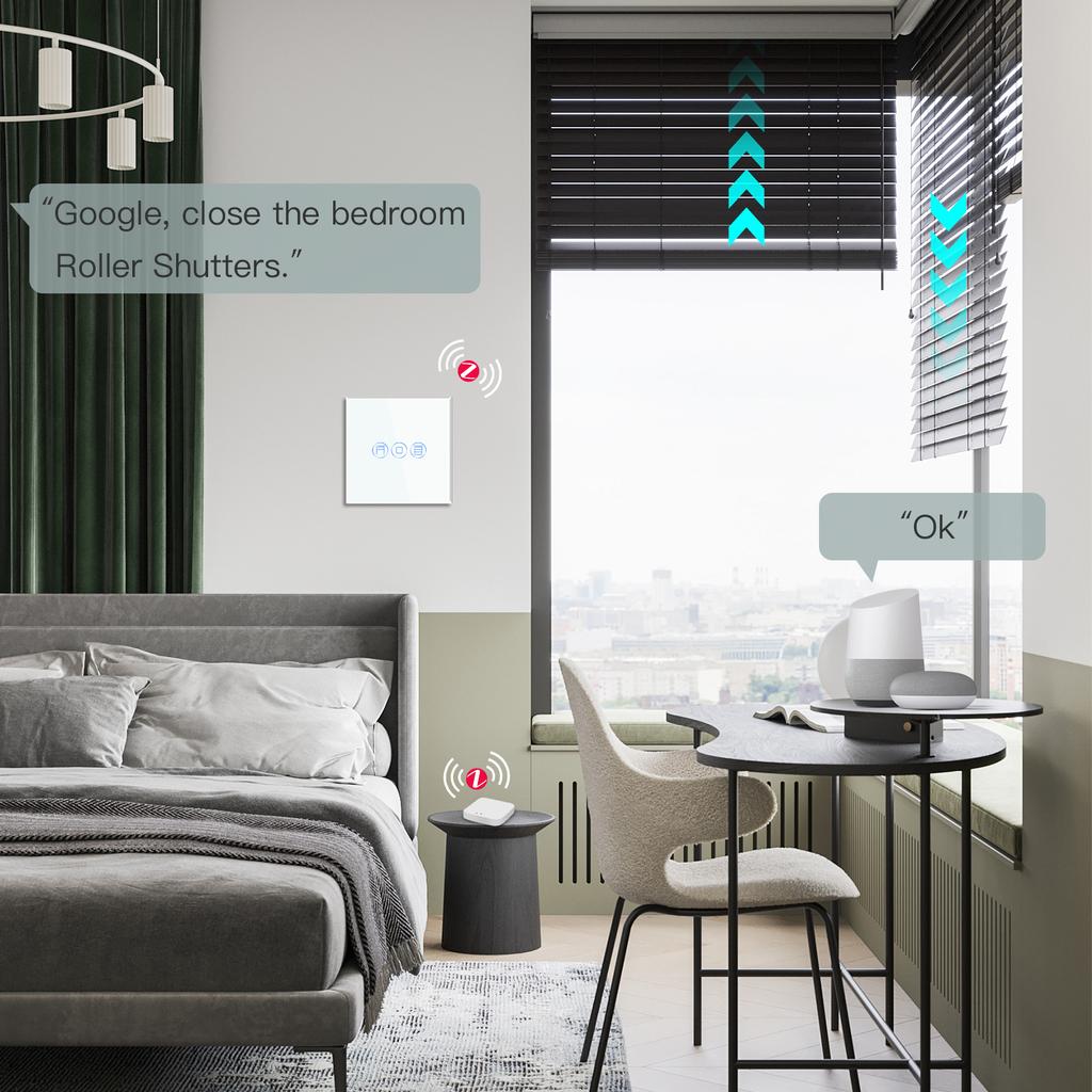 BSEED Zigbee Smart Touch Blinds Switch Electric Wall Roller Shutter Switch Tuya Smart Life APP Google Home Alexa Voice Control