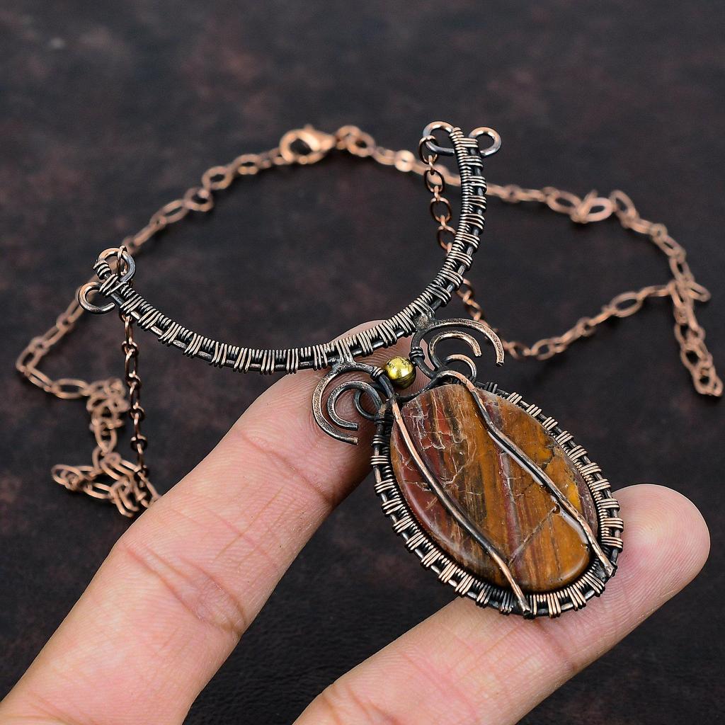 Red Snakeskin Jasper Necklace Copper Wire Wrapped Gemstone Necklace Handmade Jewelry Adjustable Necklace Copper Wire Jewelry Gift For Mother