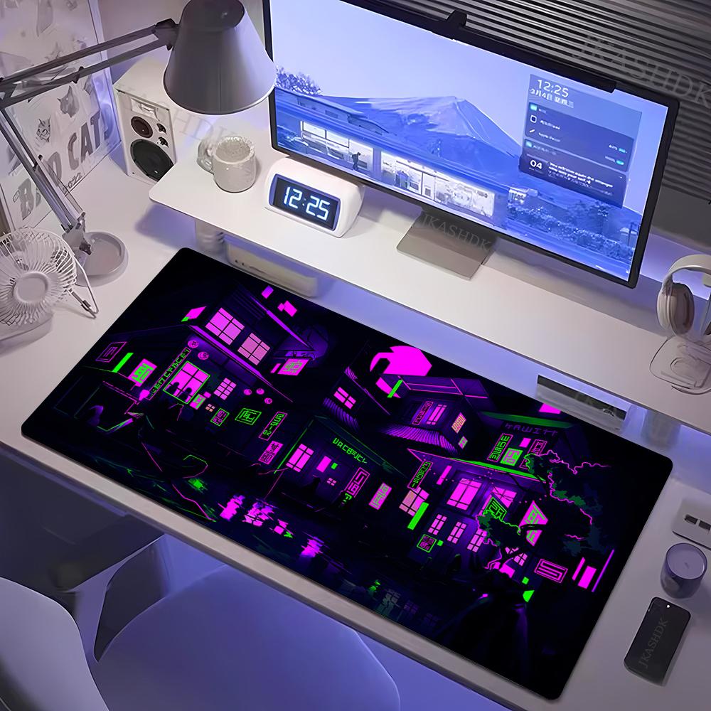 XXL Mousepad Gamer Neon City Street Art Mouse Mat Purple Japanese Anime Desk Mats Big Personalized Gaming Mouse Pad More Sizes