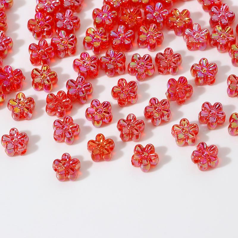 ZW08 ABCai 100pcs 7mm Plating Color Acrylic Flower Charm Beads Tiny Mix Shiny Spacer Bead Jewelry Making Diy Bracelet Material