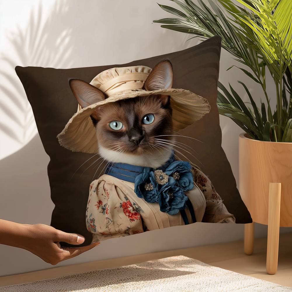 Renaissance Royal Cat Funny Pillow Case Plush Fabric Soft  Pillowcase Double Sided Print Cushion Cover Household Gifts