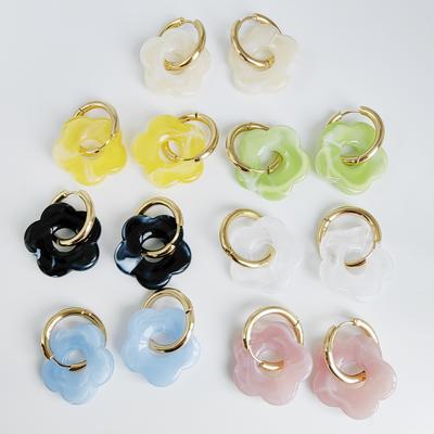Colorful Flower Acrylic Titanium Steel Earrings