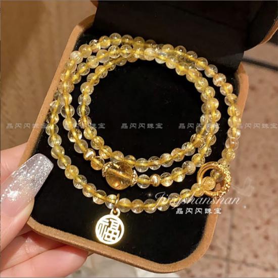 Natural Yellow Crystal Three-ring Bracelet for Women, New Chinese Style, Brings Wealth, a Gift for Girlfriend