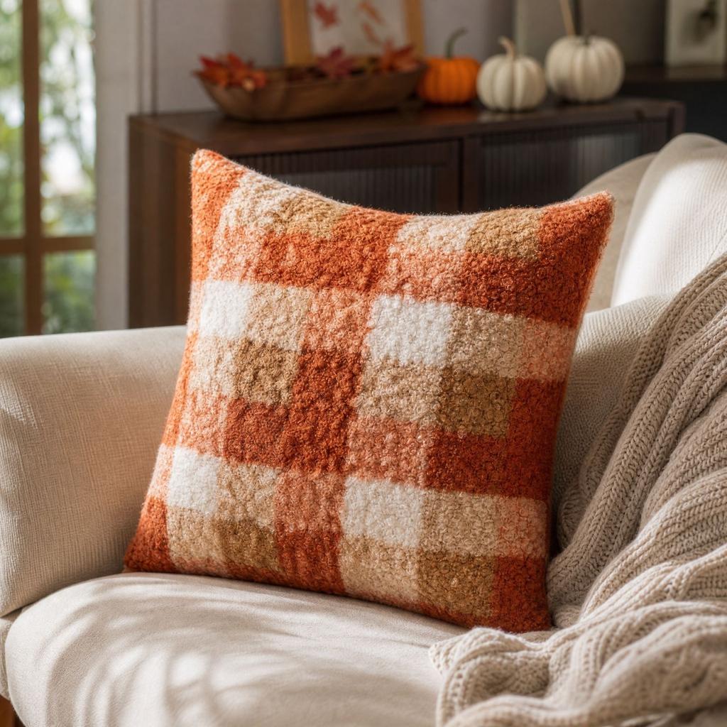 4545 Plaid Boucle Throw Cover for Couch Sofa Living Room Holiday Decor