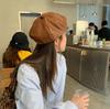 Girl Pu Leather Beret French Artist Warm Wool Winter Beanie Hat Retro Vintage Plain Beret Solid Color Elegant Ladies Winter Hat