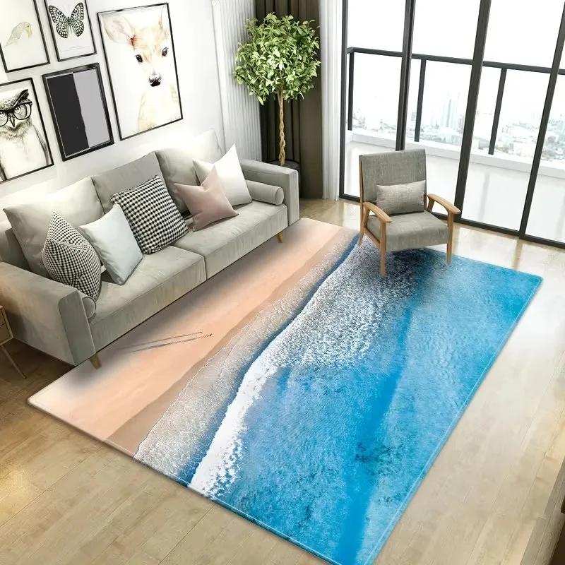 Beach Waves Printed Carpets for Living Room Kids Room Rug Kitchen Mat Floor Carpets Modern Entrance Mat Home Bathroom Rugs INS