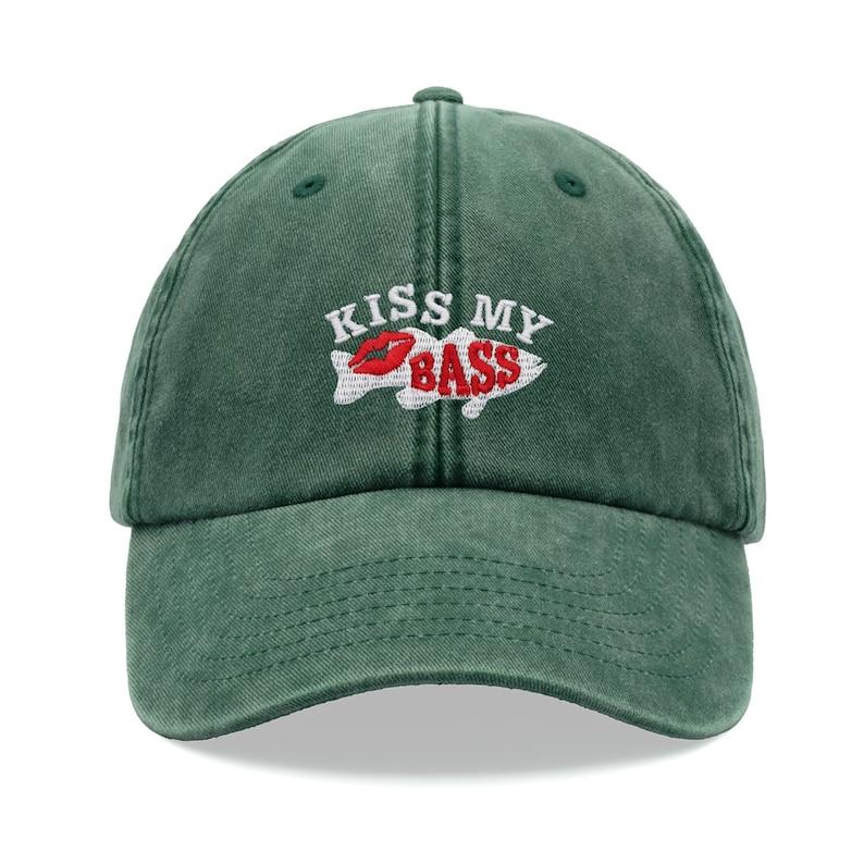 

1pc Kiss My Bass leisure Unisex Baseball Cap,outdoor Windproof Vintage Washed Dad Skull Hat Suitable for Fishing,holiday,tralve Adjustable зелёный