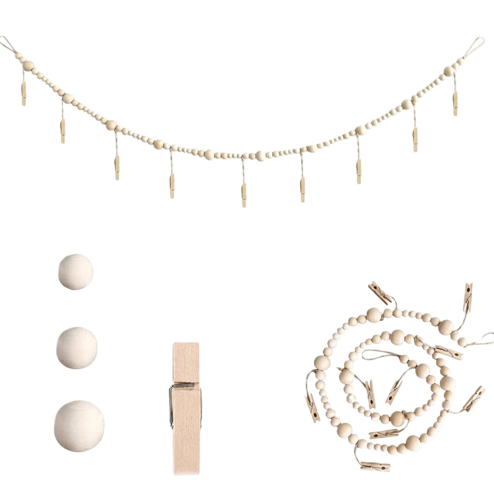 

Wooden Bead Garland with Clips for Decorative Hanging Display Creative Home Desktop Ornament for Various Room Settings and Events one size