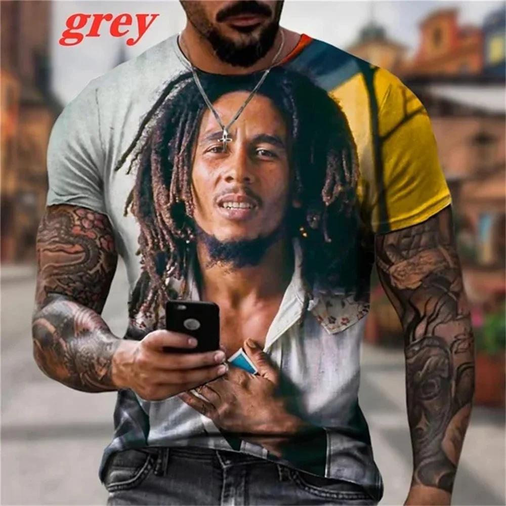 Summer Men's T-shirts Rock Bob Marley 3d Print O-neck Short Sleeve Street Hip-hop Shirt Oversized Tops