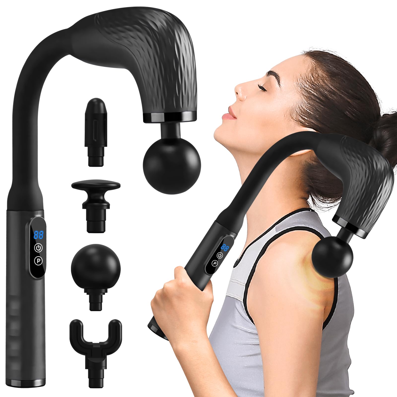 

Пистолет для миофасциального релиза с длинной ручкой, 6 уровней мощности, 3 режима, оснащен искусственным интеллектом, глубина 10 мм, 4000 мАч, большой, до 3500, быстрое обновление всего тела, ЖК-дисплей 4 чёрный