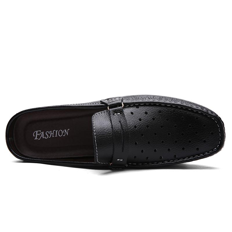 FashionSummer Mens Half Shoes For Men Casual Genuine Leather Loafers Moccasins Breathable Hollow Out Designers Slipon Lazy Slippers Man