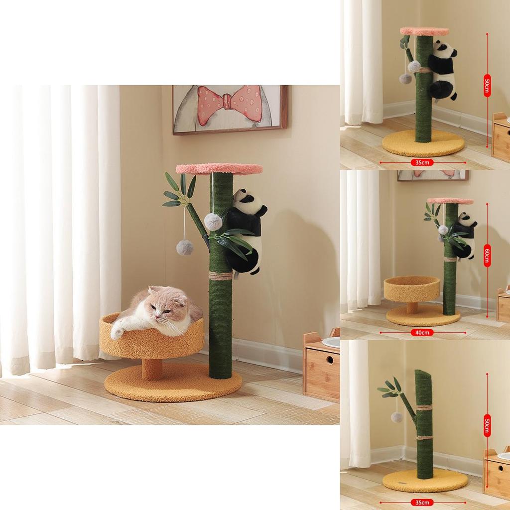 Wooden Cat Tree And Scratching Board With Bamboo Elements For Indoor Play