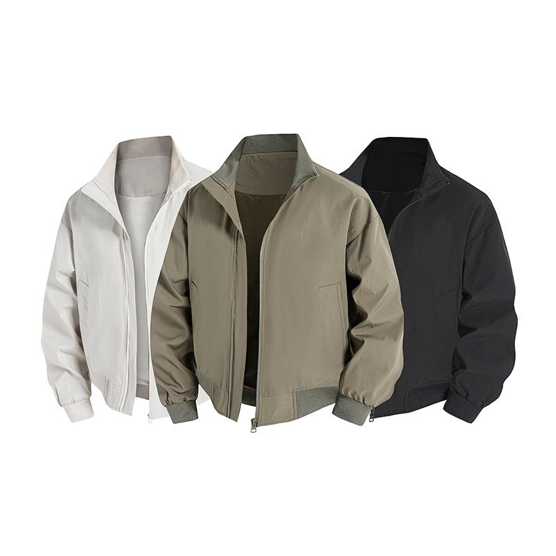 Versatile Coat Minimalist Jacket Men's Loose Spring and Autumn Solid Color Stand-up Collar Casual Men's Jacket Men Breathable Work Casual Jacket