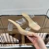 Fashion Shoes Woman 2025 Slippers Summer Luxury Slides Square heel Heeled Mules Jelly Flip Flops Platform Designer Block High Transparen