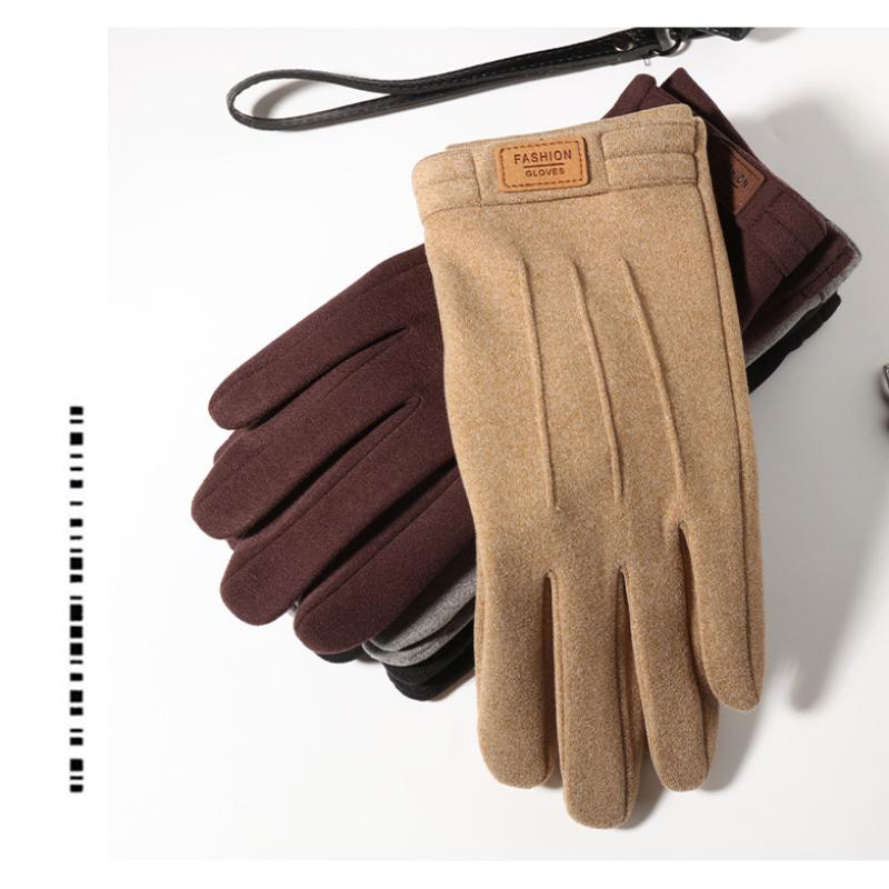 Winter Man Keep Warm Touch Screen Fashion Simple Windproof Gloves Plus Fleece Thickened Cycling Driving Outdoor Sports