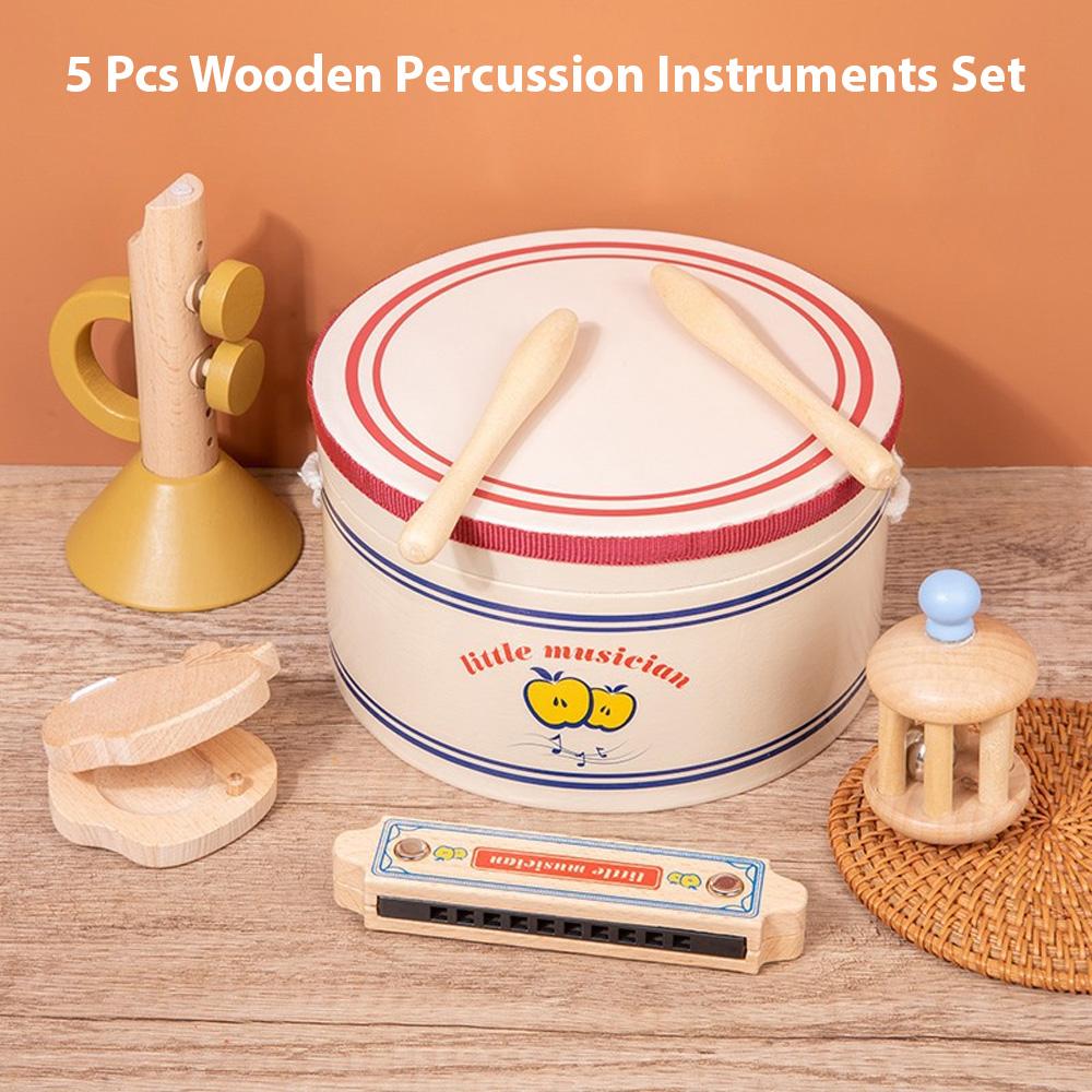 5 Pcs Wooden Percussion Instruments Set Musical Instruments Interesting Interactive Games Hand Eye Coordinated