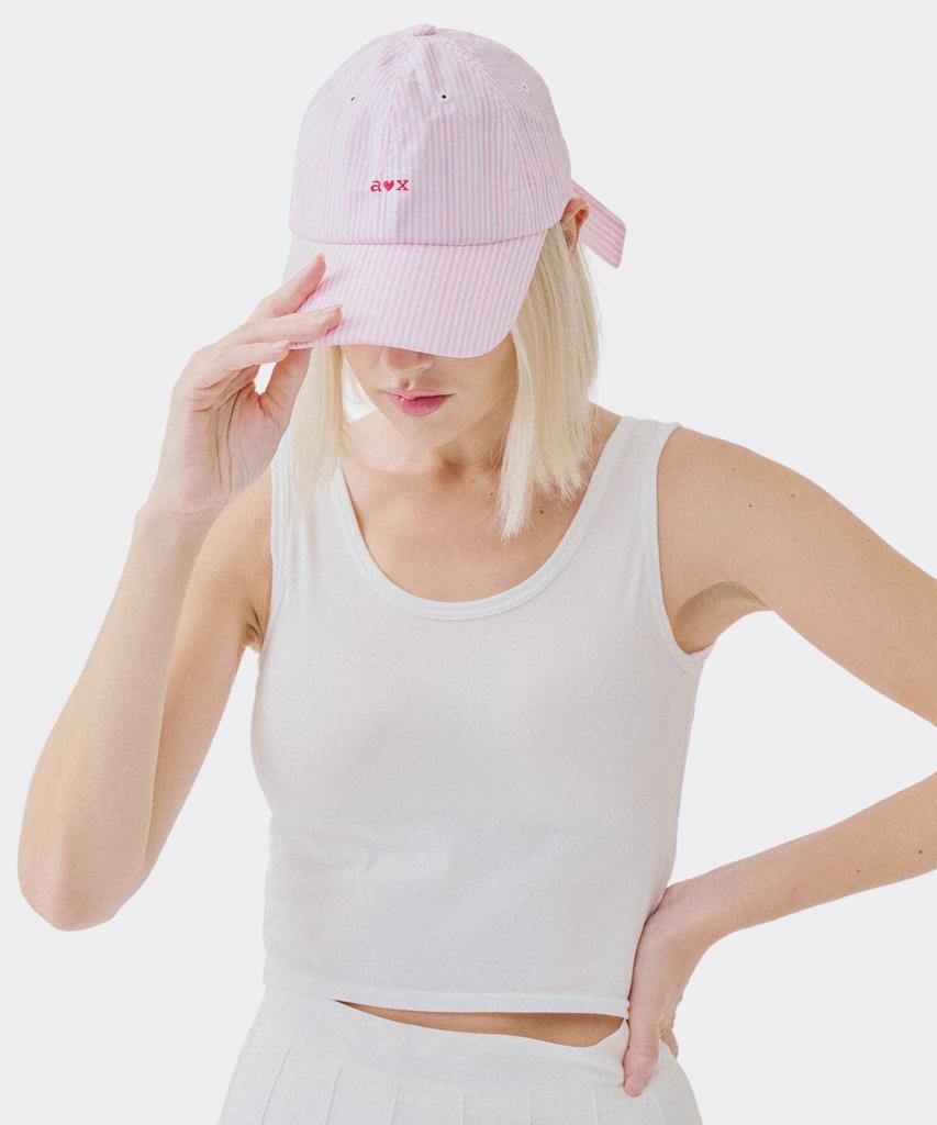 AOX Aox Stripe Ribbon Ball Cap Pink