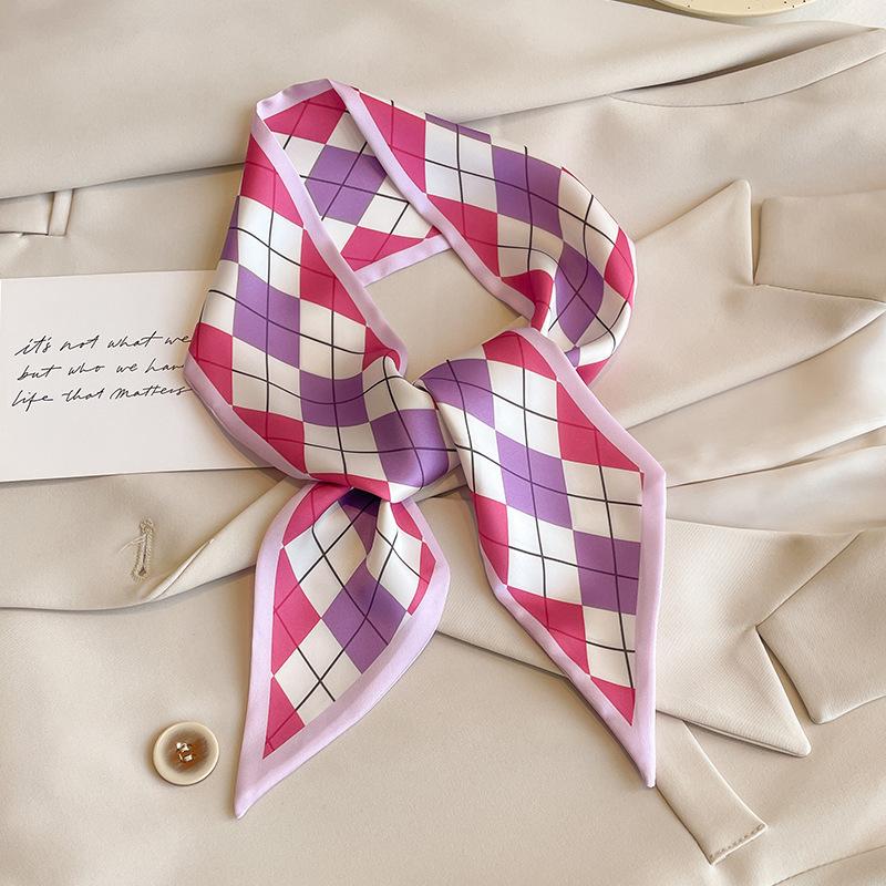 French Purple Small Long Silk Scarf Women's Versatile Headband Hair Tie Thin Narrow Tie Bag Ribbon Streamer Scarf