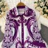 Spring Autumn Vintage Designer Print Runway Trouser 2 Piece Set Women Turn-down Collar Shirt And Elastic Waist Pocket Pant Suit