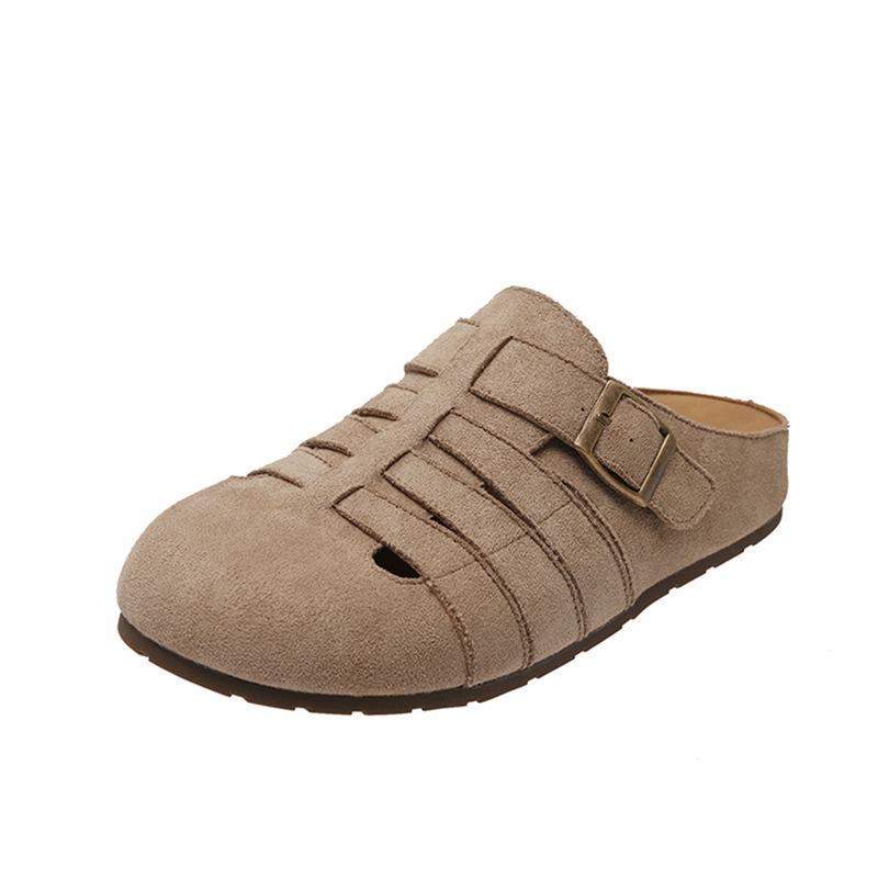 Retro Niche Hollow Bag Head Half Slippers Women's Outer Wear Lazy One Pedal Thick Sole Comfortable Ugly Cute Empty Boken Shoes