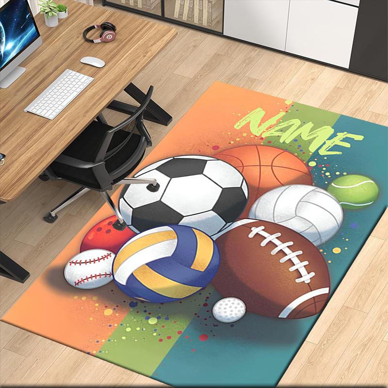 Custom Name ball sports Printed Carpet, for Office Chair Living Room Bedroom Kitchen Room Decor Gifts.