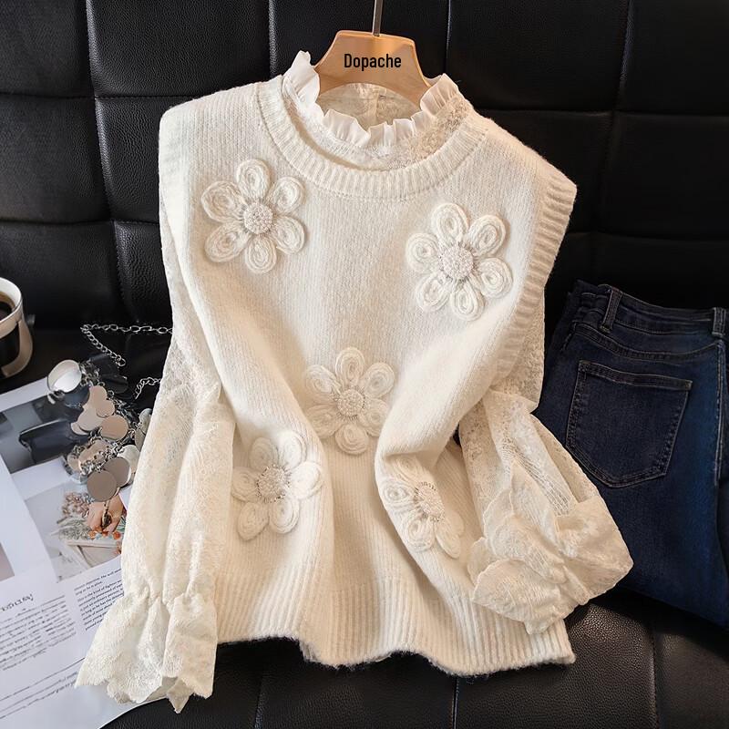 Women s Beaded Floral Decor Round Neck Vest One Size