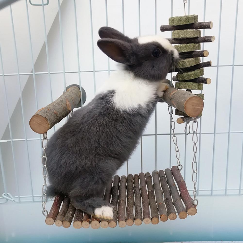 Pet Summer Hammock Applewood Hanging Swing Cage Standing Bar Toys for Rabbit Hamster Chinchilla