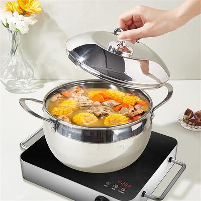 1pc Stainless Steel Saucepan with Lid, Uncoated Multipurpose Soup Pot, Double Handle Apple Shape, Compatible with Electric Stove