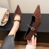 Pleated Fashion Suede Pointed Toe Single Shoes Women Spring and Autumn New Slim Strap High Heels