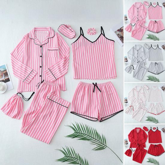 Women'S 7-Piece Satin Pajama Set Sexy Cami Top Button Down
