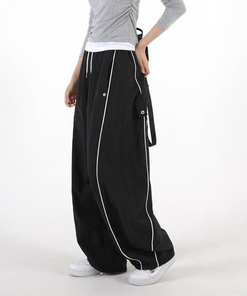 UMM Women'S Parachute Snap Button String Wide Track Pants 3 Colors
