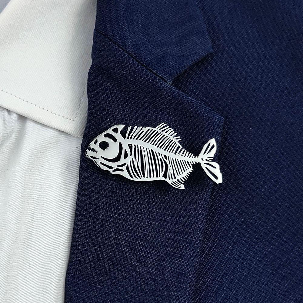 Plated Hollow Fish Bone Brooch Elegant Corsage Pin Stainless Steel Brooch  Clothes Accessories