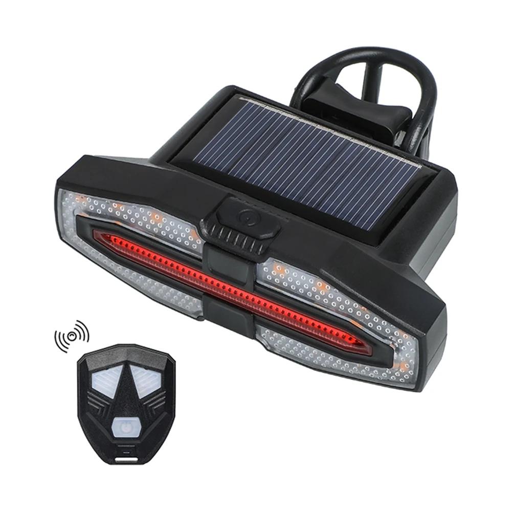 Solar LED Bicycle Turn Taillight with Turn Signals Portable Bike Taillight Remote Control Bicycle Rear Light for Night Riding
