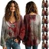 Women's V-Neck Halloween Shirt for Fall, Seasonal Top for Ladies