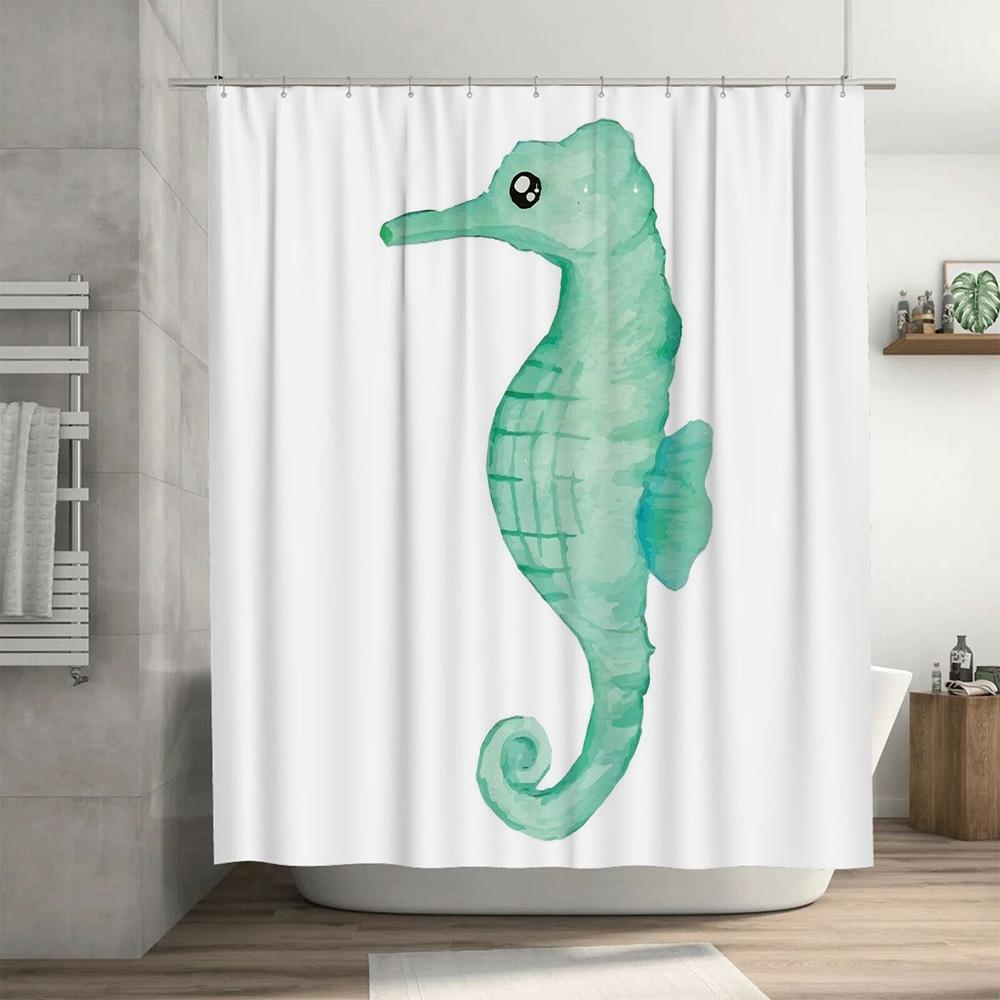Green Seahorse Shower Curtain Waterproof Bathroom Decoration for Home Living Room Decorations DIY Creative Wall Hanging Art Prin