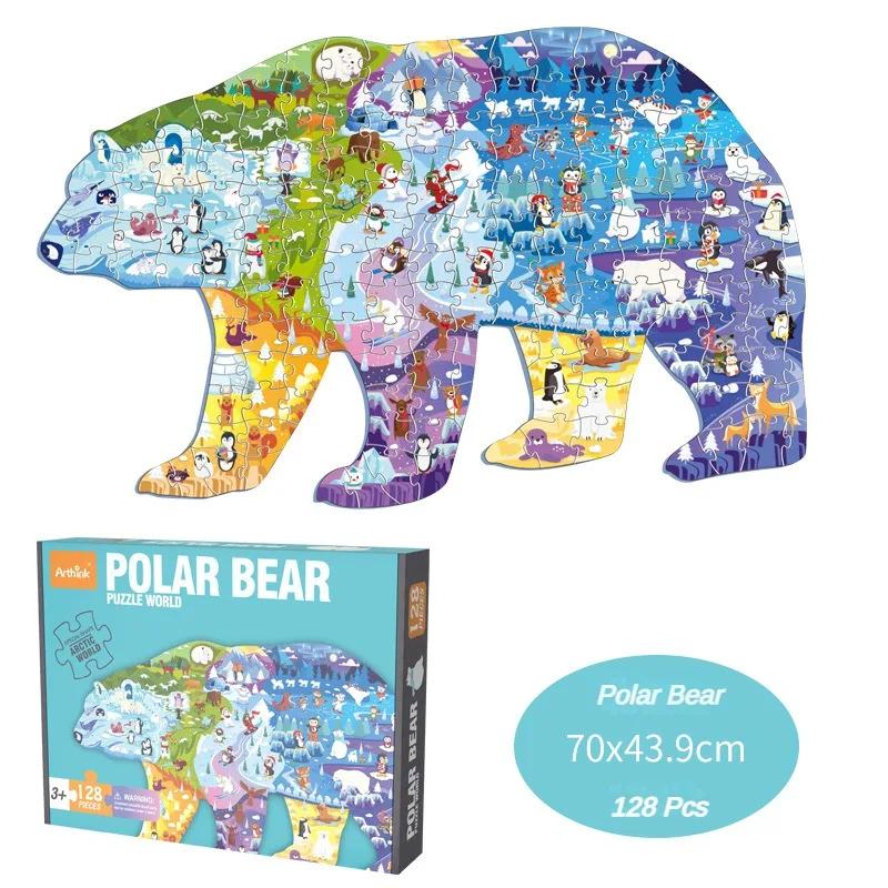 Cartoon Irregular Puzzles Paper 128 Pieces for Kid Educational Toy Various Mermaid Space Polar Bear Shark Elephant Gift for Kid