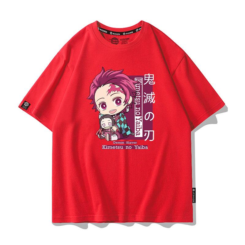 Summer Cartoon Ghost Killing Blade Summer Anime Cotton Cartoon Printing New Unisexs and Womens Casual Round Neck Short Sleeve