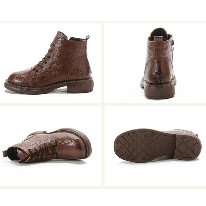 Genuine Leather Women Ankle Boots Natural Skin Warm Winter Short Boots Fashion Woman Shoes Booties Med Heel Footwear