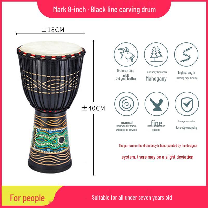 8-Inch Beginner African Drum with Goat Skin for Kindergarten Practice, Indonesia Painted Percussion.