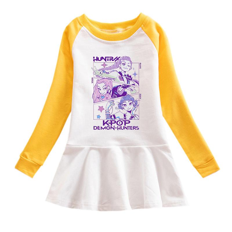 Princess Girls Kpop Rumi Zoey Mira Hunters Print Pleat Mesh Dress