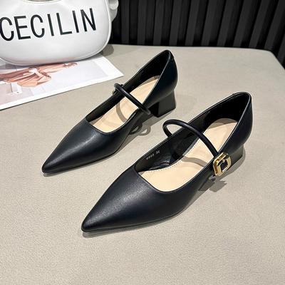 Women Shoes Pointed Toe Chunky Sandals Fashion Spring Dress Shoes Elegant Buckle Pumps Outdoors Solid Color Female Shoes