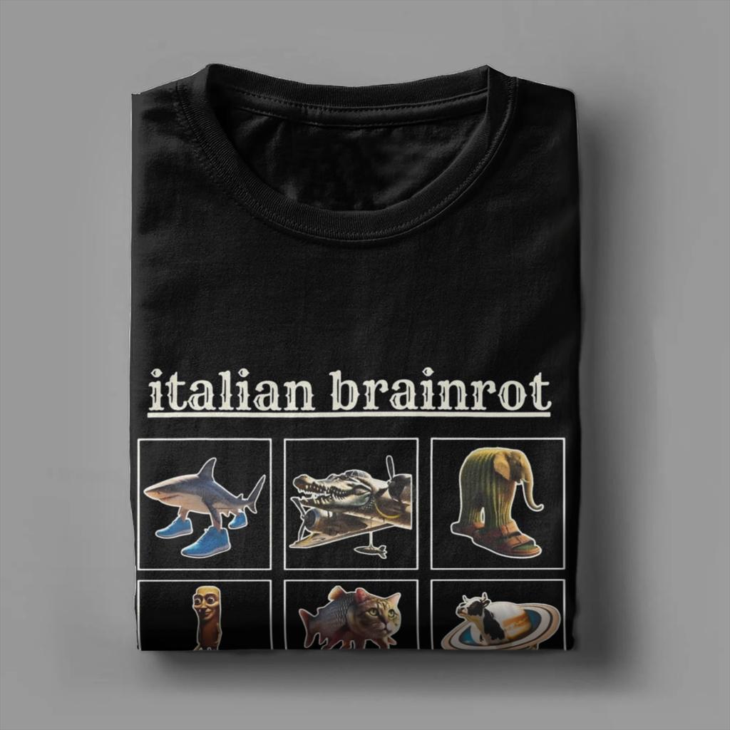 Men's Italian Brainrot Characaters Meme T Shirts  Pure Cotton Clothing Funny Short Sleeve Crewneck Tees Gift Idea T-Shirts