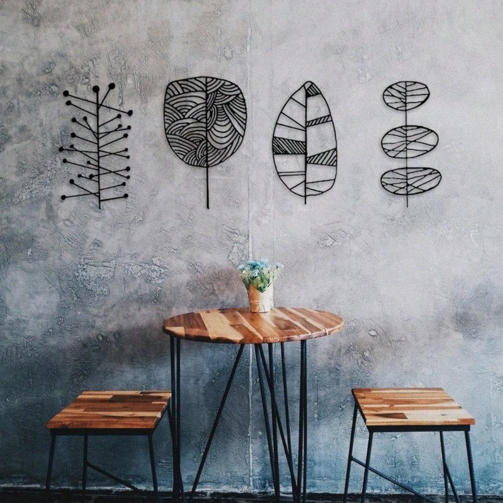 Set of 4 Metal Leaf Wall Art, Modern Minimalist Steel Sculpture, Botanical Home Decor, Christmas Gift