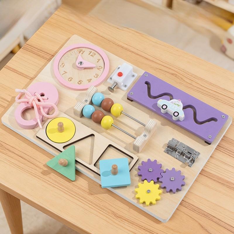 Wooden Busy Board For Babies With Locking Toys Montessori Educational Play For Toddler Development