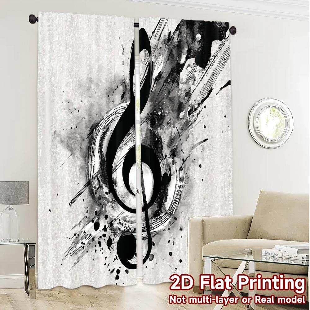 Set Of 2 Flat Printing Curtains Without Rod Musical Splash Popular Semi Holiday Living Minimalist Light Filtering Made Polyester