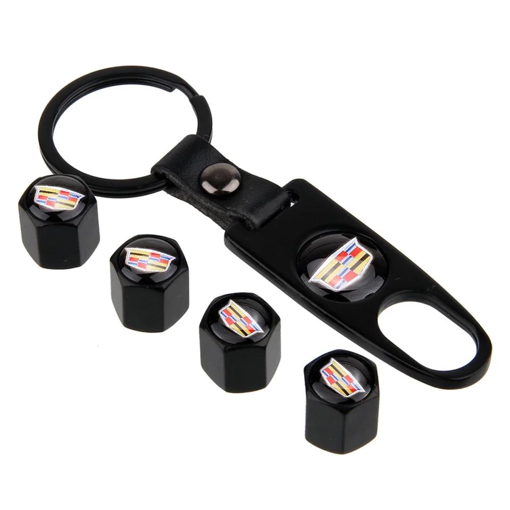 4pcs for Cadillac Escalade CTS BLS SLS STS CT5 XT5 XTS XLR SRX Deville Car Wheel Valve Stems Caps with Keychain Auto Accessories zd7