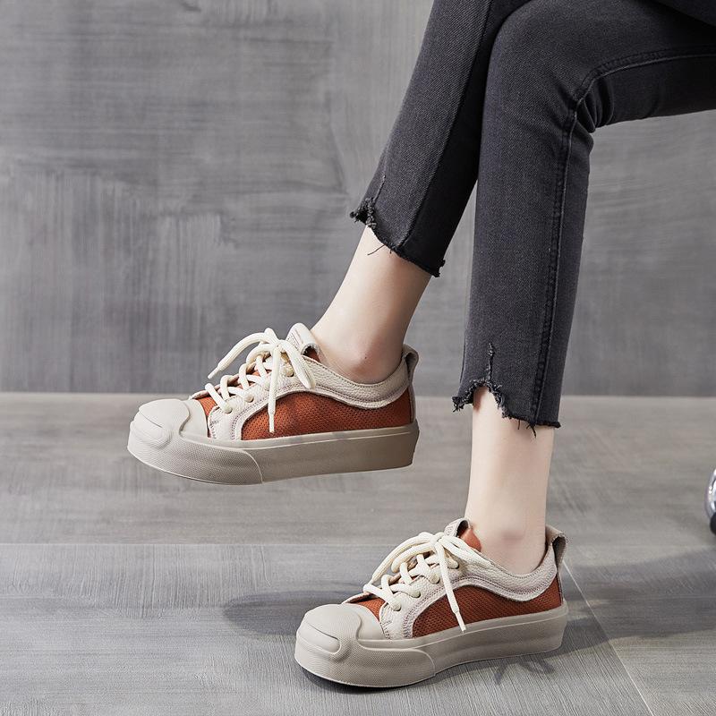 Mode 3,5 cm Kuh Echtes Leder Hohe Marke Atmungsaktiv Bequem Vulkanisiert Plateau Flach Damen Frühling Sommer Vulkanisierte Schuhe